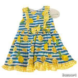 Nannette Baby Lemon Stripe Sleeveless Dress with Bloomers 24M New